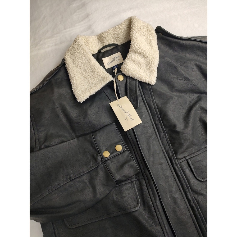 Universal‎ Thread Womens Faux Leather Sherpa Collar Bomber Jacket Black XXL